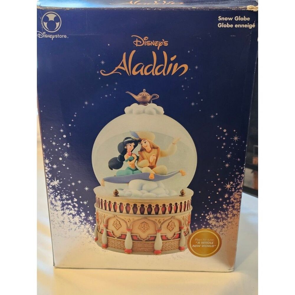 BNIB Disney Aladdin Snow Globe with Blue Globe and Gold Trim
